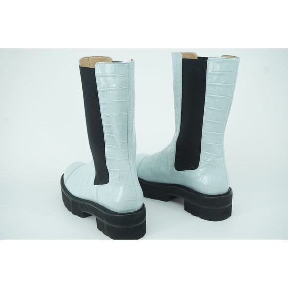 Stuart Weitzman Presley Lug-Sole Croc-Emb Leather Chelsea Boots SZ 8.5 Blue $695 - Picture 4 of 11